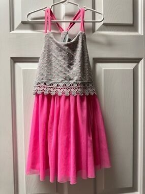 Bonnie Jean Grey Dress with Hot Pink Straps and Dots